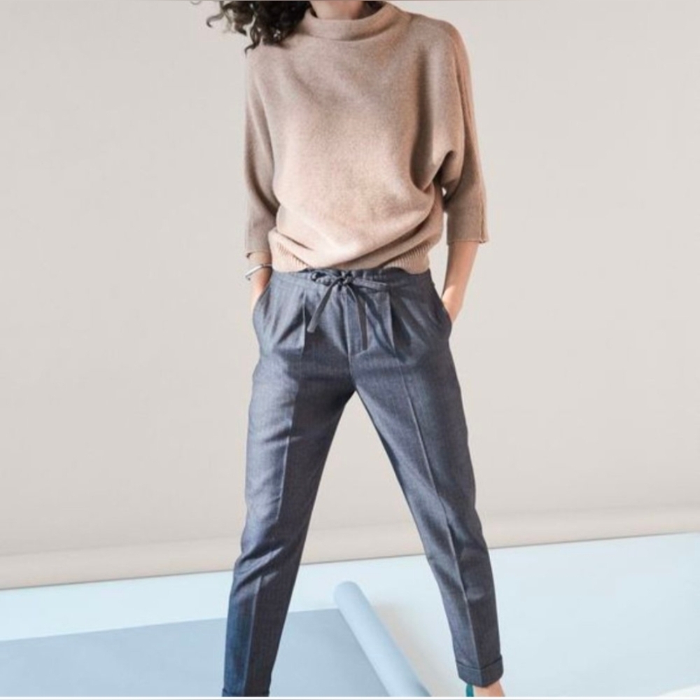 R Label Women's High Waist Straight Leg Dress Pants Gray Size L Pin Stri…